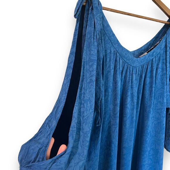 Anthropologie Holding Horses Leyton Open-Shoulder Swing Dress Size Medium Blue - Picture 5 of 11